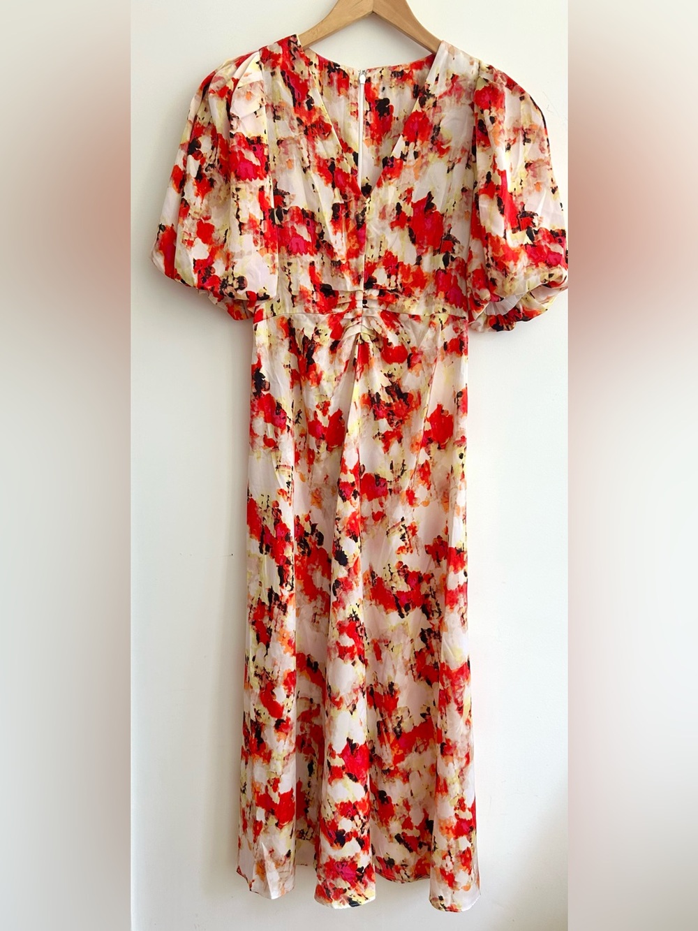 ❤️ SALE ❤️ DKNY Floral Watercolor Puff-Sleeve Midi Dress, XS